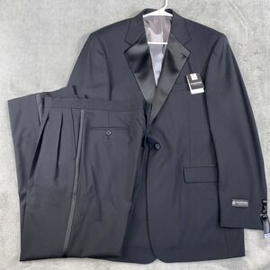 Stafford Essentials Tuxedo Suit Mens 42L 34W Black 100% Wool Classic Fit NEW